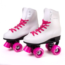 Skate Gear Soft Classic Faux Leather Roller Skates (Classic Pink, Women's 11 / Men's 10)