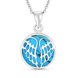 AeraVida Heart Angel Wings on Simulated Blue Turquoise Celestial .925 Sterling Silver Pendant Necklace | Adorable Angel Inspired Pendant for Women | Fashionable Gifts for Daughter | Anniversary