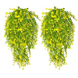 LEIISSURREE 6 Bundles Artificial Flowers Outdoor UV Resistant Fake Plastic Plants Indoor Outside Hanging Plants Garden Porch Window Box Home Wedding Farmhouse Festive Shrub Decor (Yellow, 6 Bundles)