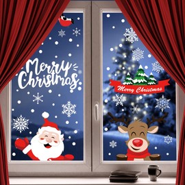 CCINEE 8 Sheet Christmas Snowflake Window Cling Stickers for Glass, Xmas Decals Decorations Holiday Snowflake Santa Claus Snowman Reindeer Decals for Party