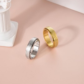 Candyfancy Sandblast Glitter Ring Rotate Anxiety Relief Ring Simple Frosted Ring Plain Knuckle Rings Minimalist Stacking Midi Ring Size L 1/2, Contains Invisible Ring Size Adjuster