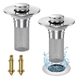 2PC Bathroom Sink Stopper Hair Catcher, Pop Up Sink Drain Filter with Removable Stainless Steel Filter Basket Hair Catcher, for US Bathroom Sink Stopper Replacement.