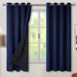 BGment Thermal Insulated 100% Blackout Curtains for Bedroom with Black Liner, Double Layer Full Room Darkening Noise Reducing Grommet Curtain ( 52 x 63 Inch, Navy Blue, 2 Panels )