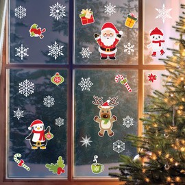 Glitzkind Christmas Window Clings – Santa Claus, Reindeer, Snowflakes | Colorful Reusable Xmas Stickers for Glass, Mirrors, Home Decor | Winter Holiday Decals for Kids & Adults - Christmas Decorations