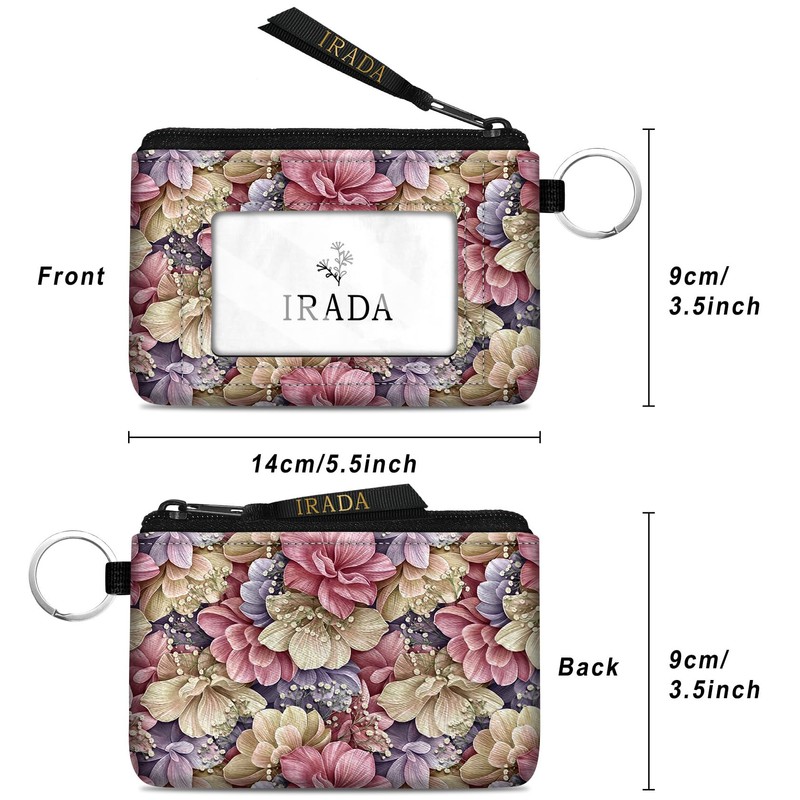 IRADA ID Case Wallet Keychain with Clear ID Window Zipper