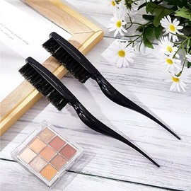 2 Pcs Women's Bristle Brush, Boar Bristle Three-row Pointed Tail Comb, Styling Comb, Slick Back Hair Brush, Smoothing Brush Boar Bristle Brush, Hard Hair Brush for Women Bristle Hair Bun Dense (Black)
