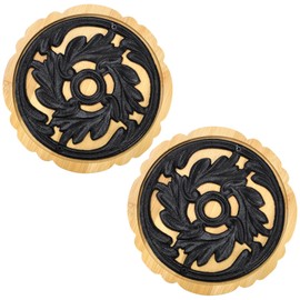 Hedume 2 Pack Cast Iron with Bamboo Trivet, 7.9" Round Cast Iron Trivet with Vintage Pattern and Non-Slip Mat, for Serving Hot Dish, Pot, Pans and Teapot on Kitchen Countertop or Dinning