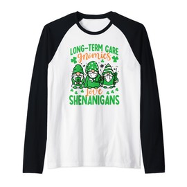 Long-Term Care Gnomies Love Shenanigans St. Patrick's Day Raglan Baseball Tee