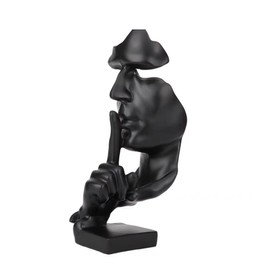 Tibeoyad Decorative Statue, Silence is Gold Statue Office Shelf Table Decoration Abstract Art Statue Ornament Creative Resin Sculpture (Black)