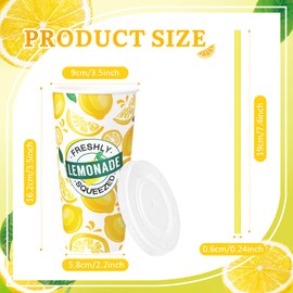 Meanplan Meanplan 300 Pieces/100 Sets Lemonade Cups with Lids and Straws Disposable Cups for Party Decorative Lemon Paper Cup Lemonade Stand Supplies for Water Juice Kitchen Coffee Birthday Decorations (22 oz)