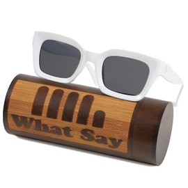 What Say Classic UV400 Men's Women's Case with Television Cut Frame Sunglasses, Color Lens, Clear Lens, Date Glasses, UV 400, smoke/white