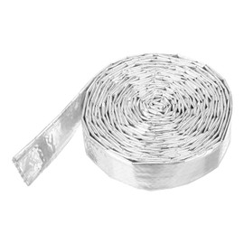 sourcing map Heat Shroud Aluminized Sleeving 9/16" ID x 5.9FT Aluminum Metallic Fiberglass Heat Shroud for Fuel Lines Cables Electrical Wiring