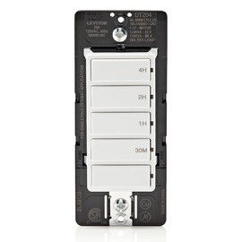 Leviton DT204-1LW Countdown Switch for lights, attic, heaters, pool pumps, 30 min, 1-2-4 hour, Neutral Wire Required, 20A, 1 HP/16A Fan/Motor, Single Pole, Multi-Way or Multi-Timer, White