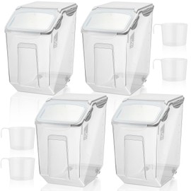 Umigy 4 Pack Rice Storage Container Flour Storage Bin with Wheels White Plastic Airtight Lid Food Storage Boxes for Dog Pet Food Cereal Grain Dry Food (15 Liter / 30 lbs)
