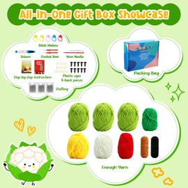 Knitgrip 6 Pcs Fruit Vegetable Crochet Kit for Beginners DIY Crochet Starters Knitting Kits Hooks Set with Step-by-step Video Tutorials Yarn Picture Text Instructions Gifts for Adults(Fruit,Vegetable)