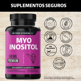 Myo Inositol 500 Mg Por Cápsula Con Colágeno Hidrolizado Polvo | Inositol Polvo - Mayo Inositol - Woman Suplemento Alimenticio Vegano Beyond Vitamins - Vitaminas Mujer / Hombre - (180 Cápsulas)