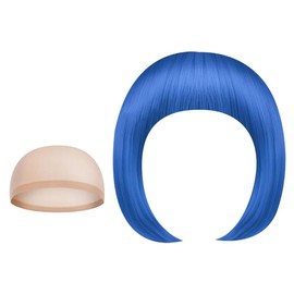 UUYYEO Neon Fancy Dress Wig Cosplay Party Wig Colorful Costume Wig Night Club Wig Straight Synthetic Bob Wig with Mesh Wig Making Cap Elastic Hair Net for Women Girls Blue
