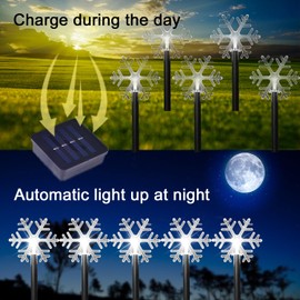 Solar Christmas Pathway Lights, 5 Pack Solar Snowflake Lights Outdoor Waterproof Stake Lights Garden Christmas Decorative Lights Walkway Light for Landscape Yard Lawn Patio Wedding Party（White