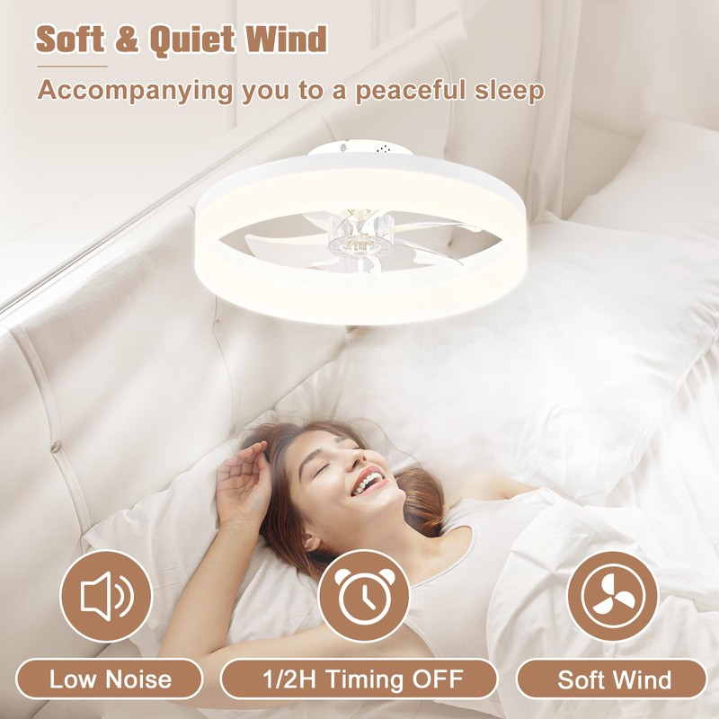 VOLISUN Low Profile Ceiling Fans with Lights and Remote,15.7in Modern