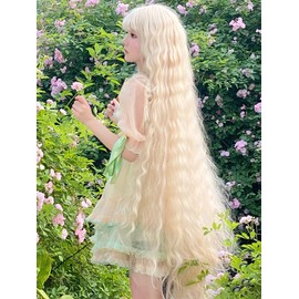Lolita Wig, Super Long, 47.2 inches (120 cm), Princess Wig, Princess Hair, Ladies, Cute, Small Face, Perm, Bangs, Daily Use, Heat Resistant, Gold