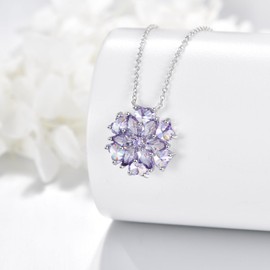 YFN Flower Birthstone Necklace for Women Sterling Silver Light Purple Zirconia Pendant Alexandrite Flower Jewellery June Birthday Gifts for Her Wife Mom Daughter