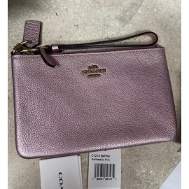 Coach New COACH Pink Wristlet Cardholder Wallet C7215 in Metallic Pink Pebbled Leather