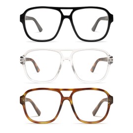 AMOMOMA 3 Pack Oversized Aviator Spring Hinge Reading Glasses for Women Men,Retro Blue Light Computer Reader Frame AM6081C1+C5+C6 1.0 X