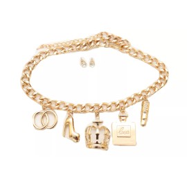 Unbranded Women Necklace Gold Metal Chain Crown Shoe Lipstick Perfume Infinity Charm Party