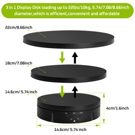 JAYEGT - Soporte de exhibición giratorio motorizado 3 en 1 con cubierta de repuesto de 5.74/7.08/8.6 pulgadas, carga máxima de 22 libras, soporte de exhibición electrónico de 360 grados para exhibición de productos de fotografía, joyas, relojes, modelos 