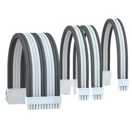 Astralcooler Power Supply Extension Cable Kit,18AWG ATX 24P + EPS 8Pin + 2xPCI-E 8Pin with Cable Combs (White+Grey)