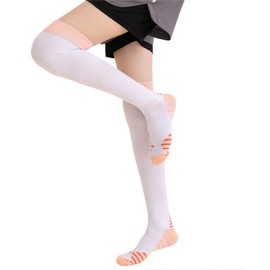 Dress Cici Nylon Compression Stockings for Women, Stripes Thigh High Compression Socks for Athletic Sports (3 Pack: Pink+Purple+White)