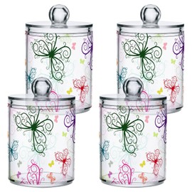 GEDAKO Qtip Holder with Lid Set, 10oz Clear Glass Canister Apothecary Jars Bathroom Organizers Storage Accessories Vanity Containers Colorful Butterfly,2 Pack