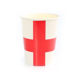 England Flag Cups - Pack of 10 White Paper Cups with Red St George's Cross - Perfect Accessory for St George's Day and Celebrating The World Cup