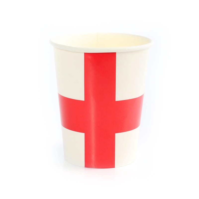 England Flag Cups - Pack of 10 White Paper Cups
