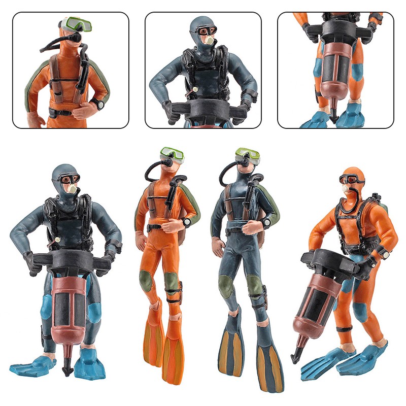 4Pcs Mini Diver Figurines Model Simulation Underwater Adventure Diver Figure