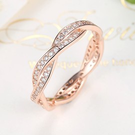 Qings Rose Gold-Plated 925 Sterling Silver Engagement Wedding Rings with Cubic Zirconia