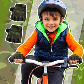 Boao 3 Pairs Christmas Kids Bike Gloves Gift Kids Half Finger Fingerless Workout Gloves Non-Slip Gel for Bike Motorcycle(Dark,5-8 Years)