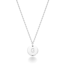 Miabella 925 Sterling Silver or 18K Yellow Gold Over Silver Round Initial Pendant Necklace for Women 18 + 2 Inch Chain, Dainty Letter Necklace Made in Italy (G, sterling silver)