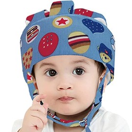 Xeano Baby Safety Helmet Infant Protective Hat Toddler Head Protector Cap Walking Harness Cotton Adjustable Soft Helmet for Learning to Climb and Walk (Football Blue)