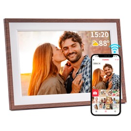 Frameo 10.1 Inch Digital Picture Frame，WiFi Electronic Frame，1280 * 800IPS HD Touch Screen， Smart Digital Photo Frame,32GB Storage, Wall Mountable (10.1 Wood Grain)