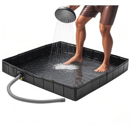 Ynotus 40″ Portable Camping Shower Base Collapsible Outdoor Shower Pan with Drain Hose and Clamp Shower Basin for Shower Tent Base, Wilderness Camping, Rv, Temporary Shower Stall, Bathing Pets
