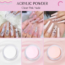Saviland Acrylic Nail Kit - Clear Pink Nudes Acrylic Powder & Acrylic Liquid with Acrylic Nail Brush Nail Forms All-in-One Acrylic Nail Kit System for Nail Art Salon Use Home DIY