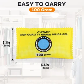 FURWEY 100g (6 Packs) Rechargeable Desiccant Packs for Storage, Color Indicating Silica Gel Desiccant Packets, Moisture absorbers for storage,Dehumidifier bag for Closets,Cars,Storage Bins