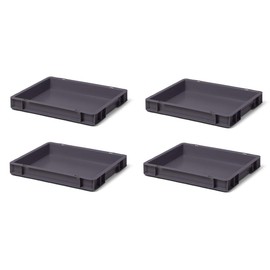 4x TK 400/0 Transport Stacking Box – Grey, 400X300X50 mm (L x W x H), Polypropylene, 4 Litres, Maximum Load 20 kg, food safe, Made in Germany, Industrial Grade