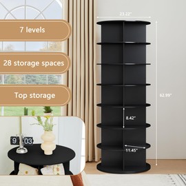 affeivul 7 Tier Rotating Shoe Rack Tower 360, Circular Shoe rack Rotating, Spinning Bookshelf,Handbag/Vertical Shoe Storage Rack Lazy Susan, Revolving Shoe Rack for Closet, Front Door Entrance - Black