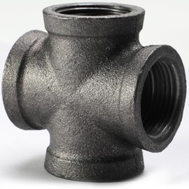 AGUTEA Black 4-Way Cross Fitting Connector, Malleable Iron Fittings with Threaded Holes, Vintage Industrial Decorative Pipe Fitting Stands, Tables, Furniture (1/2 INCH) (Pack of 1)