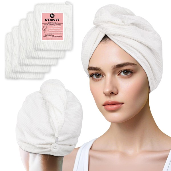 NTAWYT 5Pcs Microfiber Disposable Hair Towel with Button - Soft