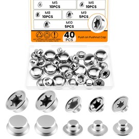 MARRTEUM 40Pcs Push on Pushnut Cap | 1/4", 5/16", 3/8", 2/5", 3/16" Axle Fastener Nut Caps | for Lawn Wagons, Hand Trucks, Rolling Bins | Ideal Replacement for Cotter Pins