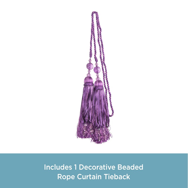 Kenney 99850 Tweener Jeweled Tassel Rope Window Curtain Tieback, Purple