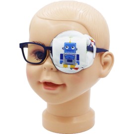 Parche para ojos astrópico 3D de algodón y seda para niños | Parche para ojos para niños | Parche médico para niños con ojo perezoso (robot azul, ojo izquierdo)